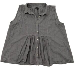 Ann Taylor Black and White Gingham Plaid Pleated Tunic Cotton Top 100% cotton